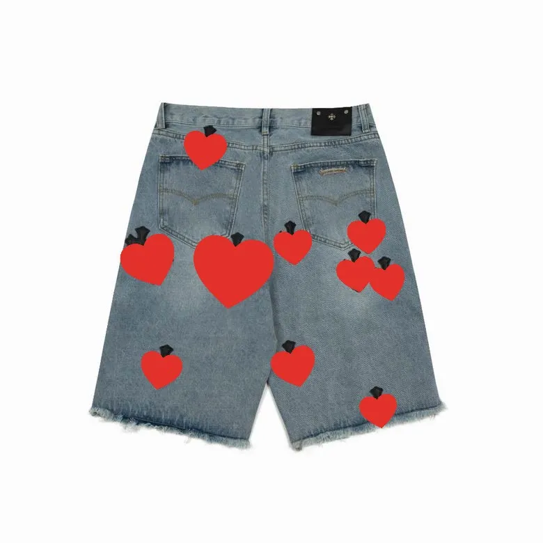 Designers Chromees Hearts Short Men's Jeans Shorts Summer Heart Sanskrit Cross Pattern Casual Pants Printing Running Sp 874