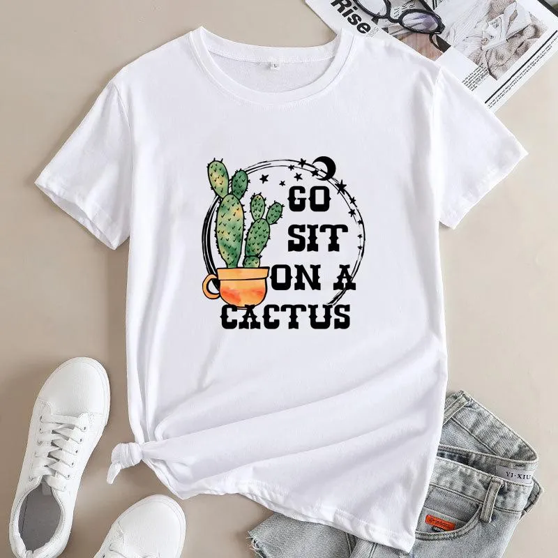 Camisetas femininas Go Sit On A Cactus Camiseta Vintage Plant Lady Gift Tshirt Funny Women Graphic Gardening Top Tee Shirt