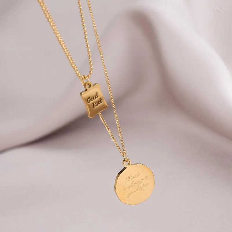 Chains The Lucky Small Square Brand Double-layer Necklace Good Luck Vinyl Clavicle Chain Accessories