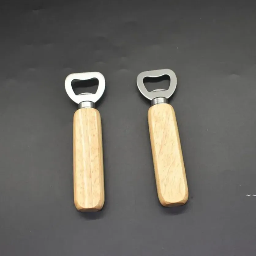 Apribottiglie per birra con manico in legno classico Acciaio inossidabile Vero legno Forte utensile da cucina in legno JN09
