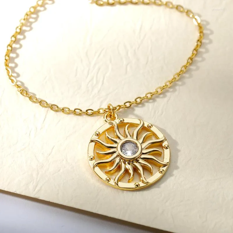 Anhänger Halsketten Runde Sonnenblume Für Frauen Edelstahl Kette Halskette Europa Stil Mode Ethnischen Schmuck