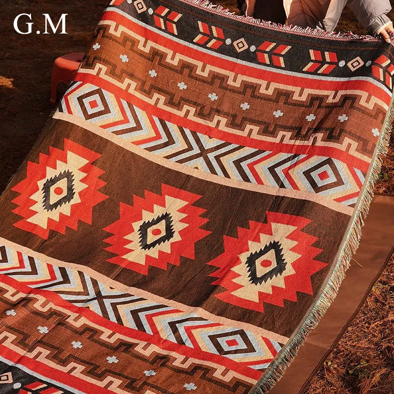 Dekens Bohemian Outdoor Camping Picknickdeken Multifunctionele Ins Stijl Garen Geverfd Kwasten Gooi Vintage Tafelkleed Tapestry 230628