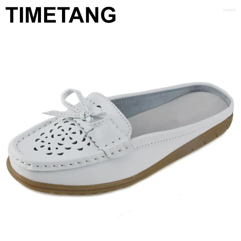 Slippers TIMETANG Brand Women Shoes Sandals Genuine Leather Bowtie Indoor House Ladies Fashion Mother Solid Casual