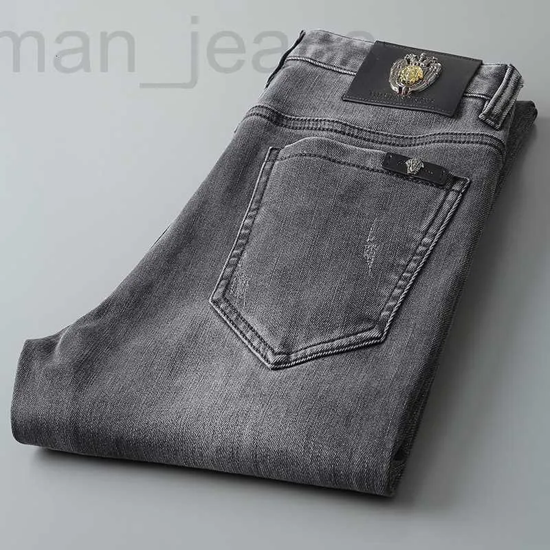 Jeans masculino designer de moda jeans de alta qualidade calças casuais de lavagem frita largas largas retas elásticas K385