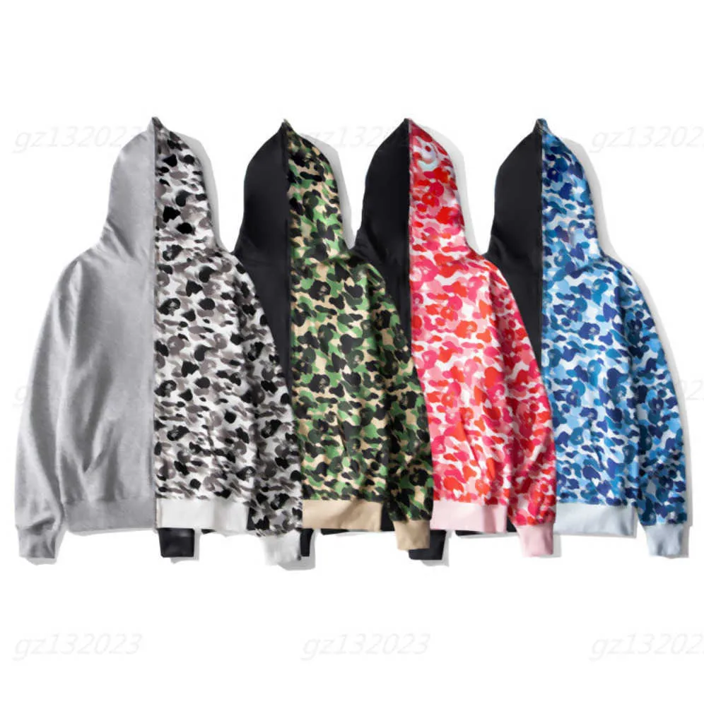 Giacca da uomo Shark Camo Zip Up Hoodie Jacket Giacche mimetiche colorate Mens Womens Casual sezione sottile Felpa con cappuccio Designer Tech Fleece Wear