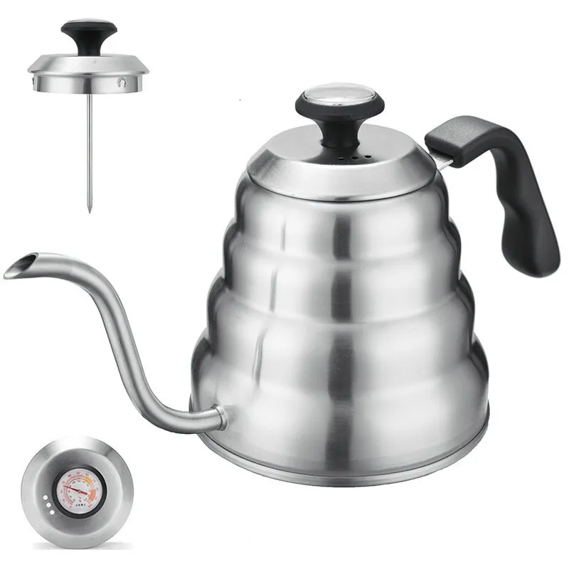 Coffeware Sets Koffie Kettle1L1.2L RVS Giet Over Koffiepot Waterkoker Druppelketel met Thermometer Voor Home Office Cafetera 230628