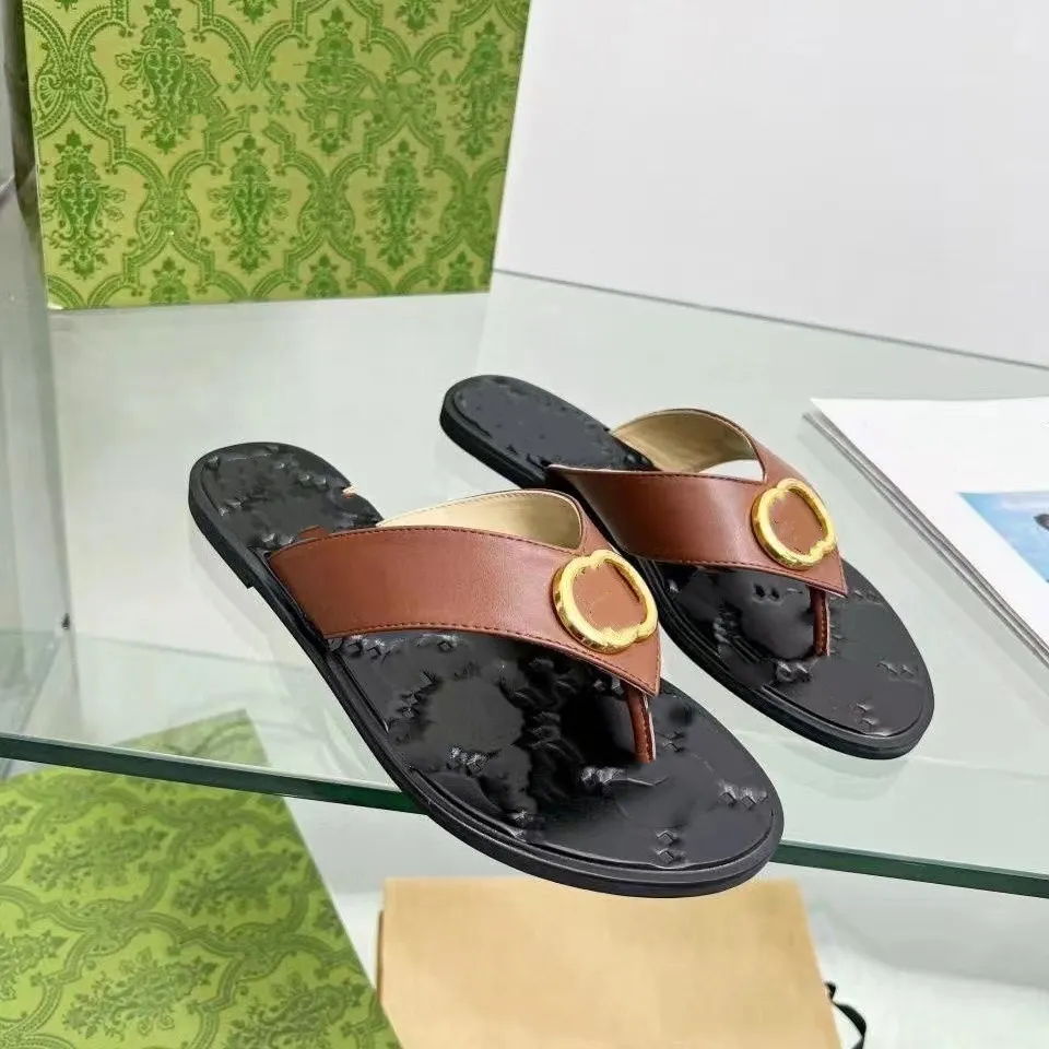 Women's interlocking thong web sandal Black white leather slipper designer luxury women sandals large size 35-43 06