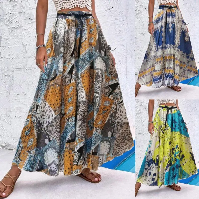 Skirts Women Summer Holiday Brazil Floral Print Chiffon Girls Spring Korean A-Line High Waist Ladies Elegant Office Midi Skirt