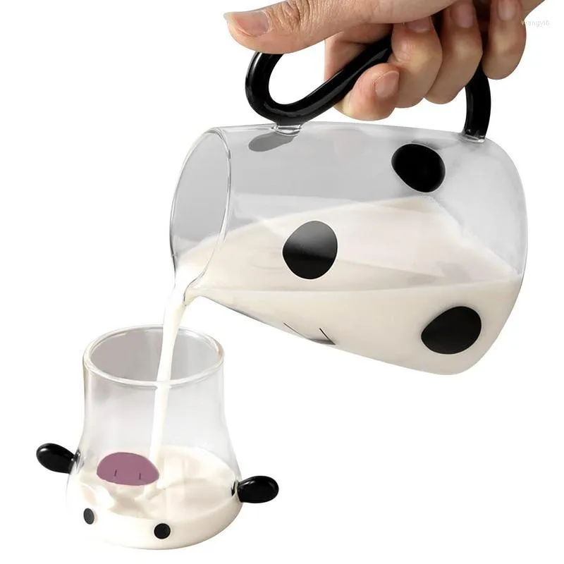 Cartoon Cow Glass Pitcher Water Bottle Flip Set 550/1800ml Heat