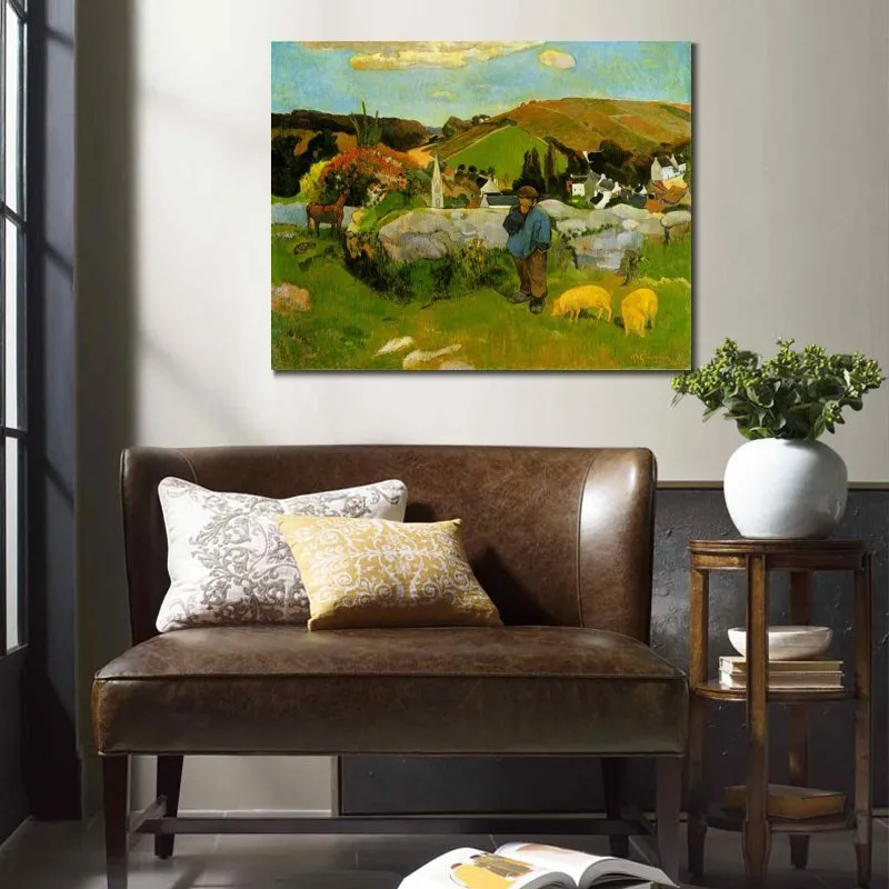 Fine Canvas Art The Swineherd Brittany 1888 Handmade Paul Gauguin Painting Modern Restaurant Wall Decor