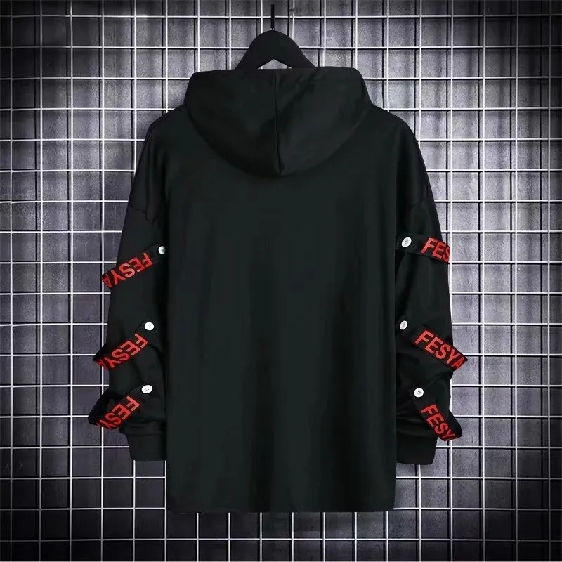 Autumn Half Sleeve Hoodie Mens Casual Black Top With