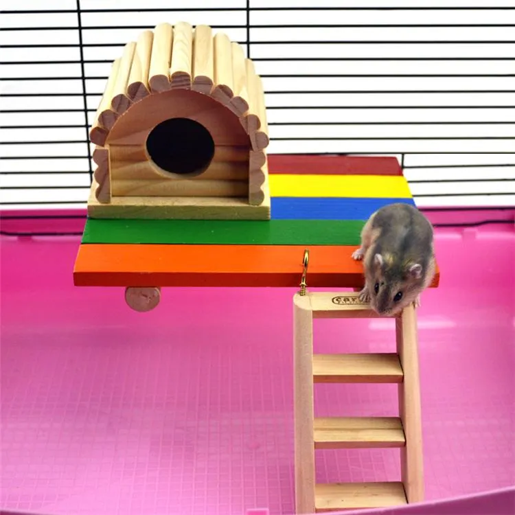 Rideaux en bois pour petit animal de compagnie, jouet cochon d'Inde, écureuil Totoro, tremplin, tunnels pour hamster, jouets pour oiseaux, Chinchilla, jouets pour rats, maison pour petits animaux