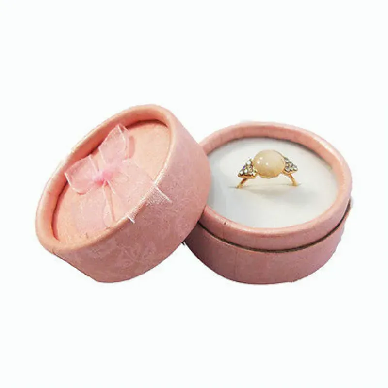 Whole Cute Small Round Paper Jewelry Display Ribbon Box Available Ring Storage Organizer Display Gift Box 5.5* 3* 5.5 3493 Earrings box Necklace box