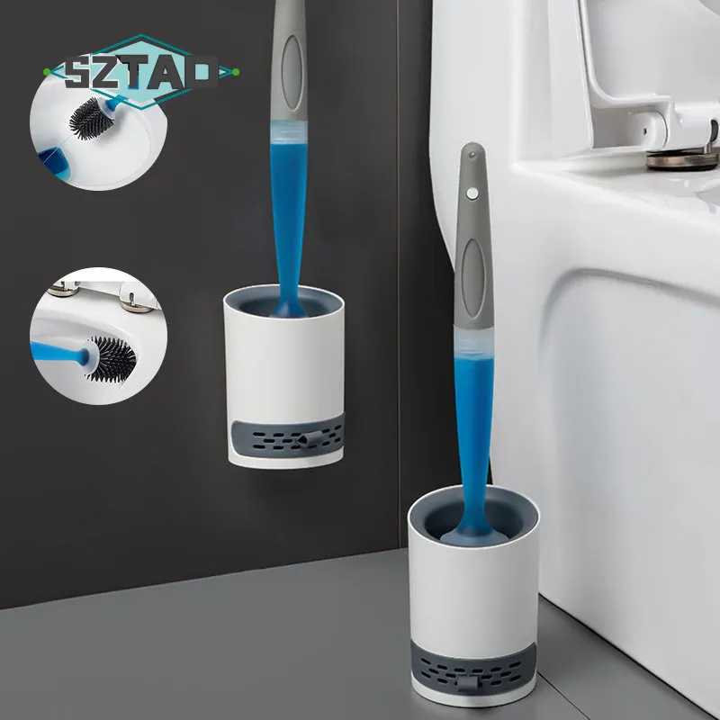 Toiletborstelhouders SZTAO siliconen toiletborstel wandgemonteerd schoonmaakgereedschap navulvloeistof geen dode hoeken toiletborstel thuis badkameraccessoires set 230629