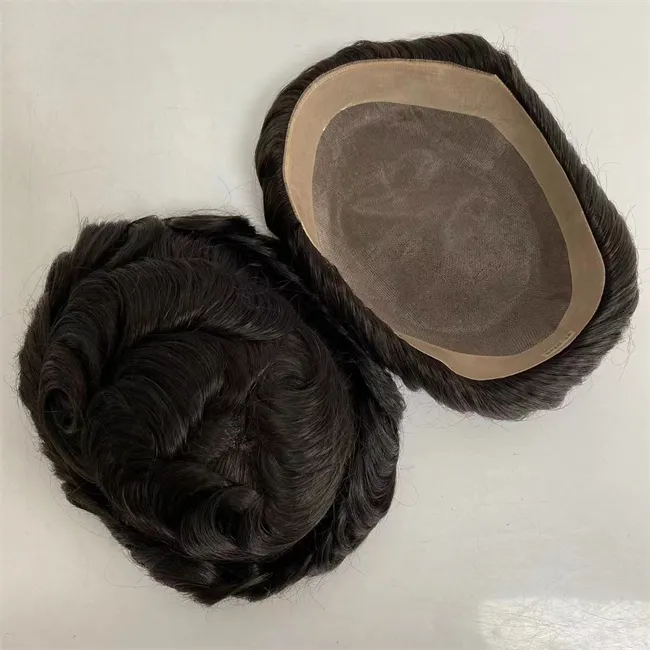 قطعة شعر بشري عذراء من بيرو # 1 أسود نفاث 32 مللي متر موجة 8x10 وحدة دانتيل أحادية اللون للرجال البيض