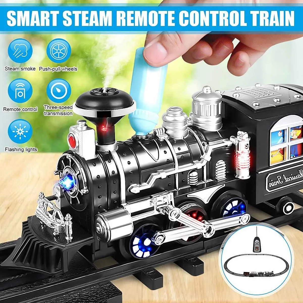 Electric/RC Track Electric Simulation Train Mode Toy Battery Operated Railway Classic Freight RC Train Water Steam Locomotive Playset with Smoke 230629