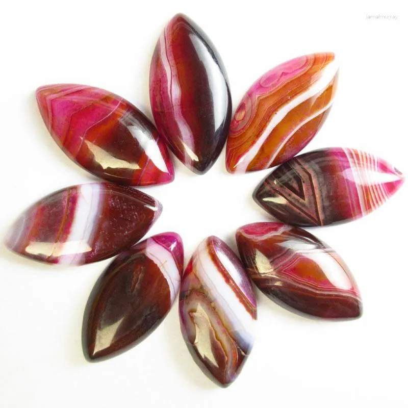 Charms 5Pcs 20x40mm Flat Back Gemstone Bead Palm Red Stripes Agate Marquise CAB Cabochon Pietra per le donne Creazione di gioielli