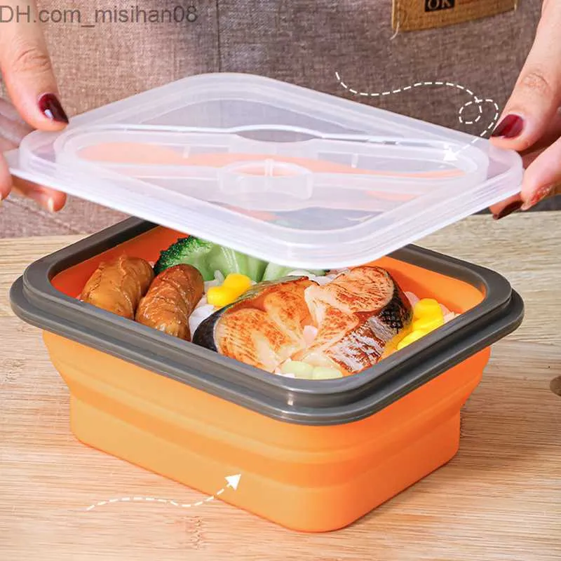 Bento Boxes Bento Boxes Silicone Folding Lunch Outdoor Portable Microwavable Tableware with Lid Food Container Noodle Bowl Gifts 220923 Z230630