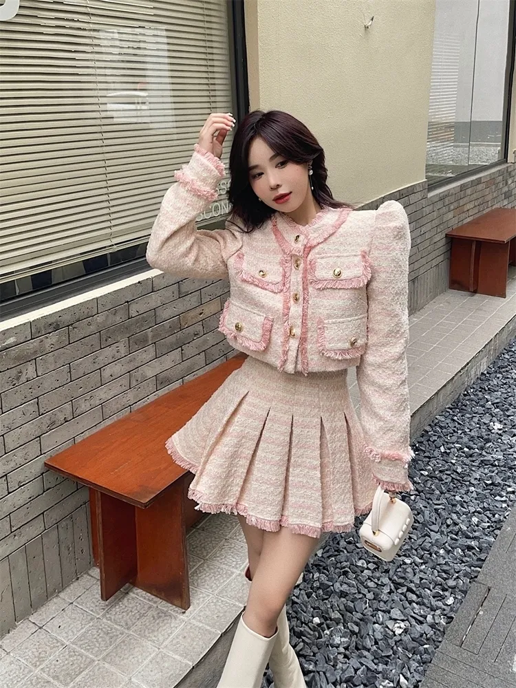 ★送料・関税込★ATTRANGS★Tweed Jacket and Skort Set★ Korean Tweed Two Piece Set: High Quality, Small Fragrance