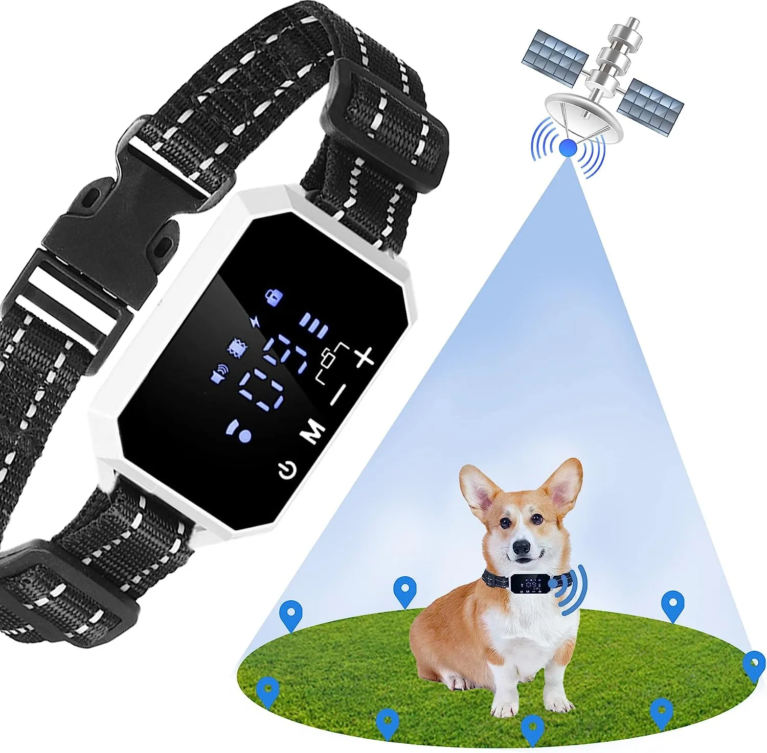 GPS Wireless Dog Fence Collar, The Safe Area is Up to a Circle of 1000 Meters/3300 Feet Radius,2023 New Version Harmless and Adjustable for Samll Medium and Large Dogs