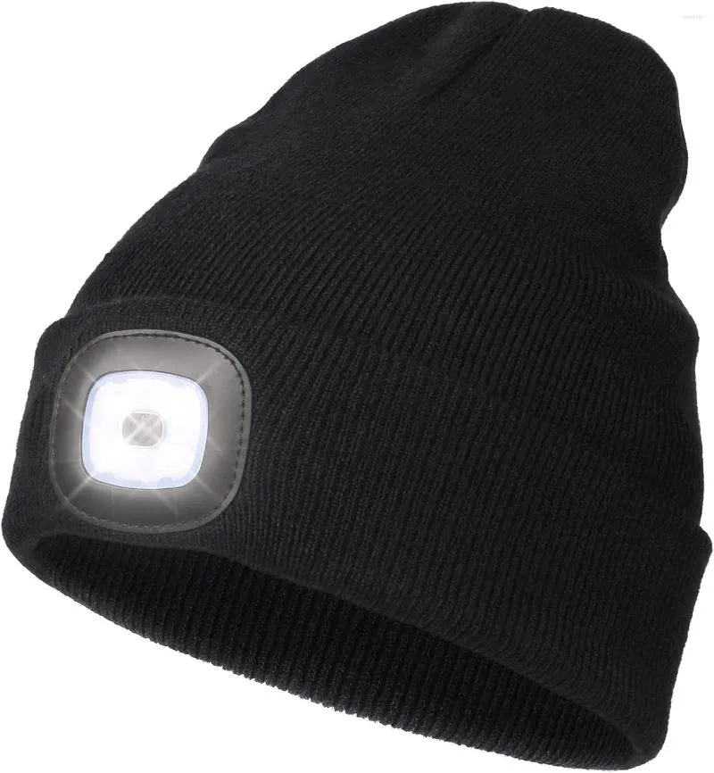 Berets LED Beanie With Light USB Rechargeable Headlamp Cap Winter Knitted Night Lighted Women Men I