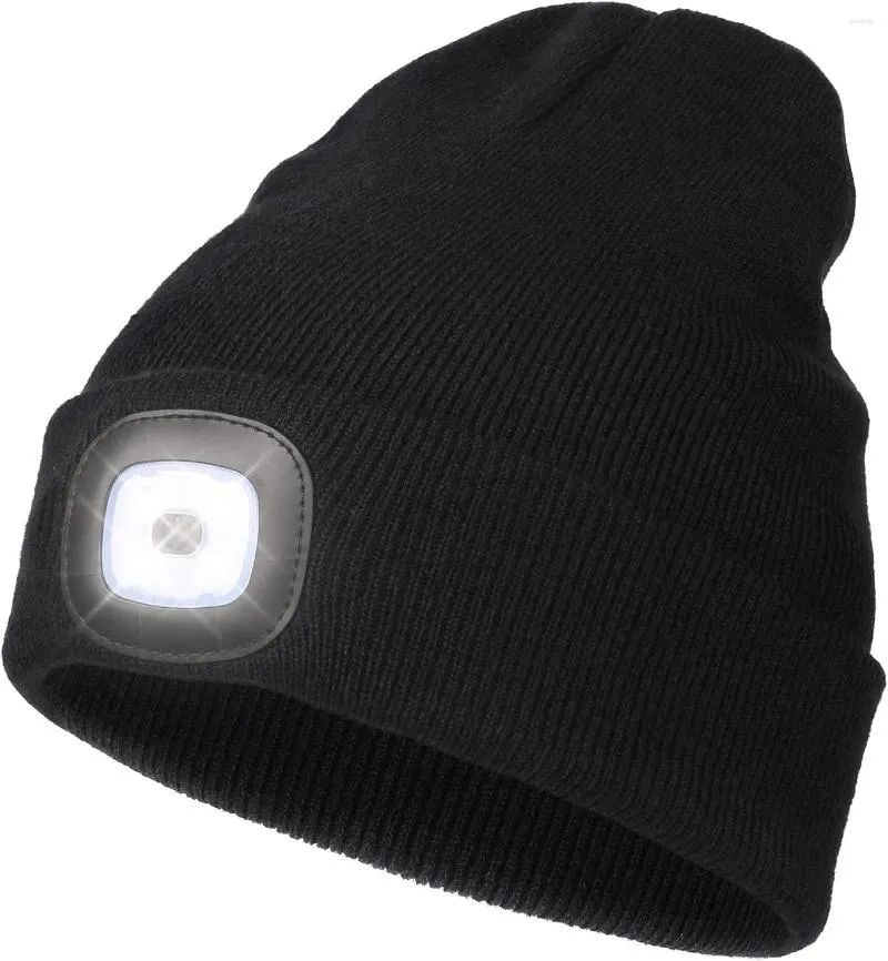 Baretten LED Muts Met Licht USB Oplaadbare Hoofdlamp Cap Winter Gebreide Nachtverlichting Dames Heren I