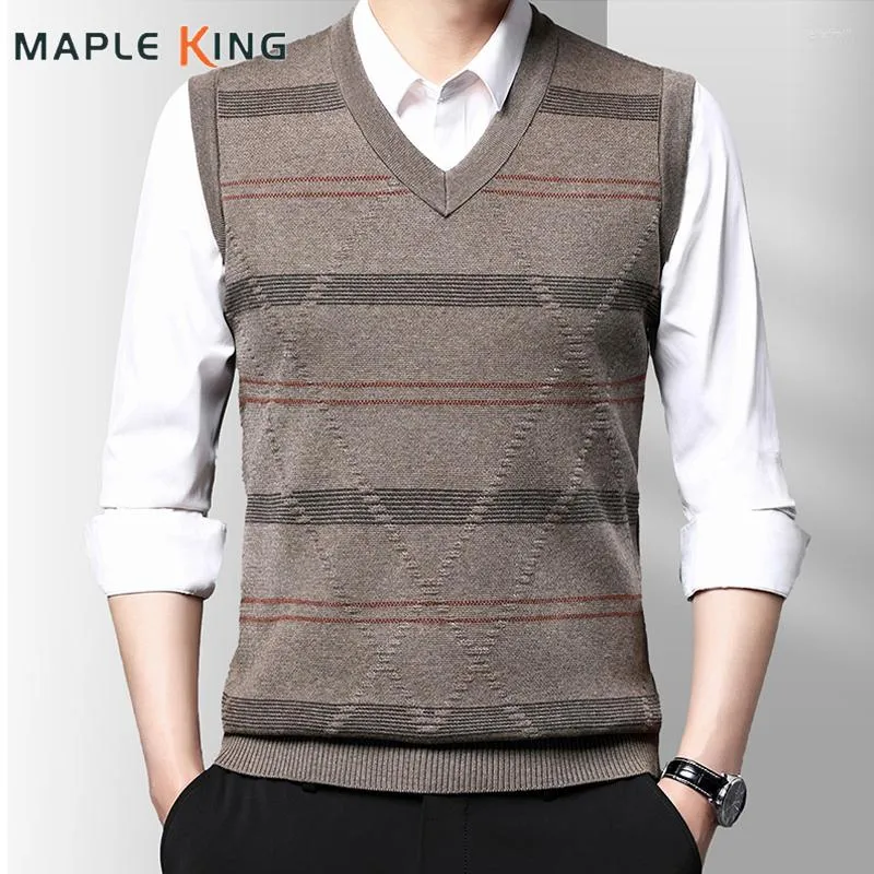 Mannen Vesten Vintage Gestreepte Gebreide Trui Mannen V-hals Vest 2023 Koreaanse Mode Casual Business Colete Masculino Heren Pullover Truien 3XL