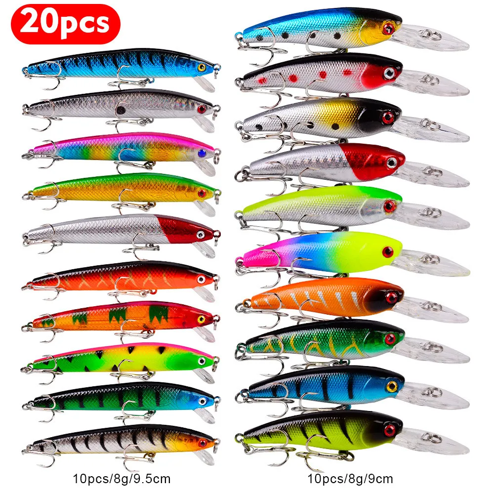 Accessori per la pesca 20 pezzi Esca dura Minnow esche Bass Fresh Salt water giappone mare Occhi 3D Wobbler Tackle Crankbait Pesca Kit esche set 230629