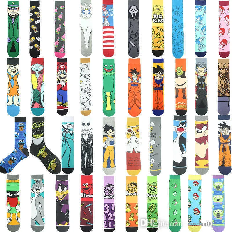 Nouvelle mode coton dessin animé motif Anime chaussettes pour hommes et femmes droite conseil Couple chaussette mi manches 38CM