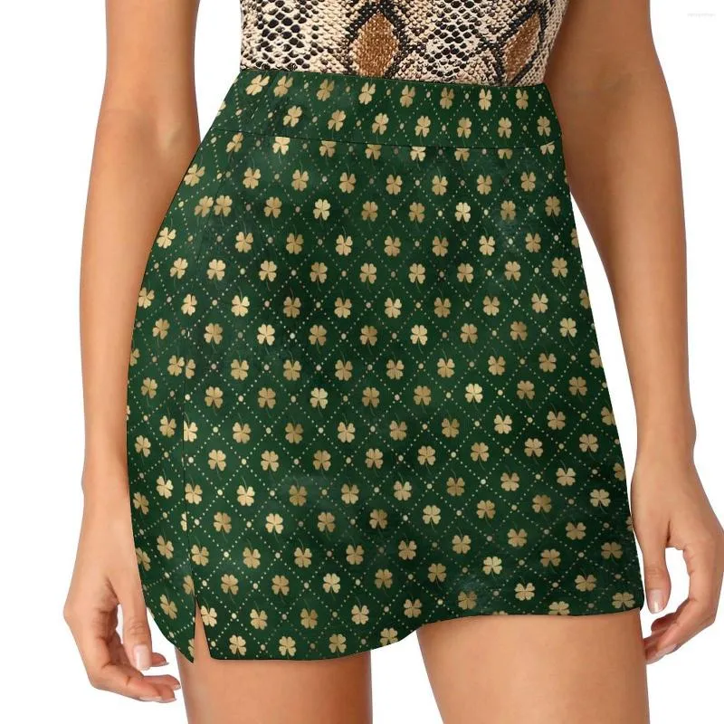 Spódnice Złote Shamrock Print Drukuj Kobiety St Patricks Day Mini Summer Streetwear Wzór wysokiej pary Wzoru Zakaz Awor