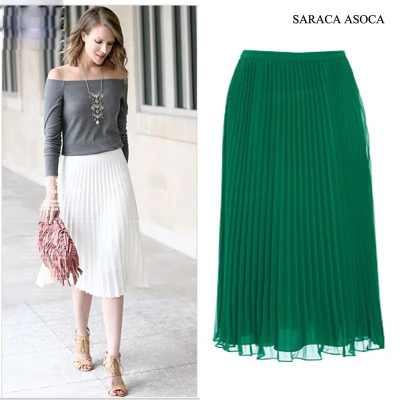 Dresses Wholesale 22color Allmatch Super Pleated Chiffon Skirt Muslim Women's Elastic Band Fashion Anklelength Long Bust Skirts