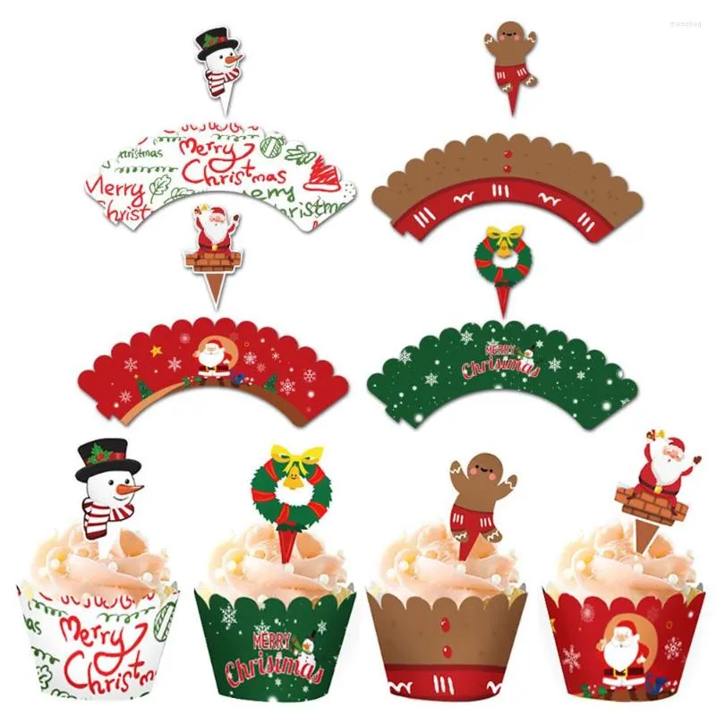 Festive Supplies Christmas Paper Cupcake Wrapper Santa Claus Tree Cake Topper Merry Xmas Year Birthday Party Decor