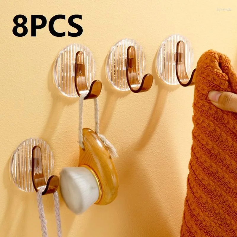 Haken 8PCS Acryl Wandhaken Starke Selbstklebende Handtuch Badezimmer Kein Stanzen Hängen Kleiderbügel Tür Schlüssel Tasche Halter