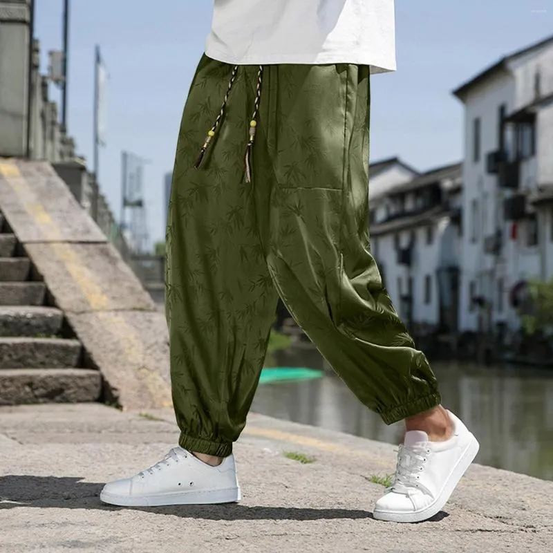 Men's Pants Ice Silk Dark Flower Trousers Mens Fashion Loose Beach Retro Radish House Gift For Summer Clothes