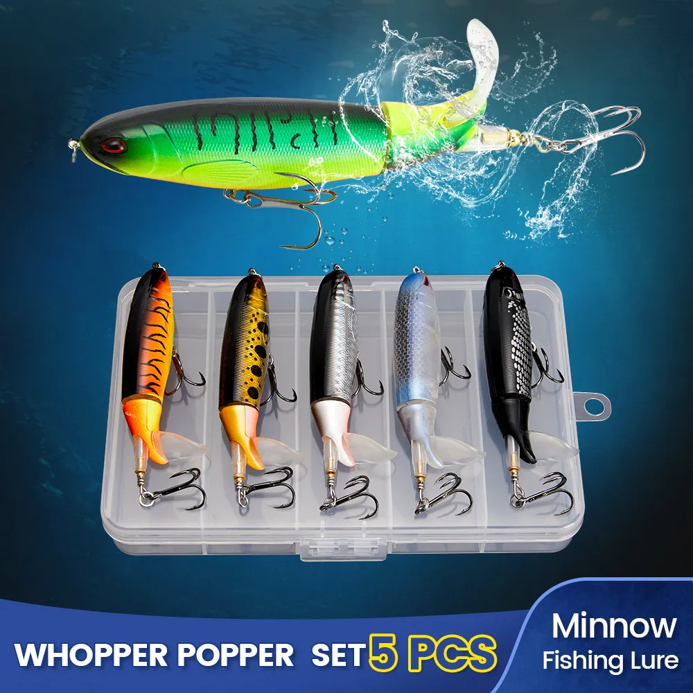 Acessórios de pesca 1 conjunto Whopper Plopper Minnow Lure 13g15g35g Crankbaits Isca dura artificial Wobbler Rotating Tail Tackle 230629