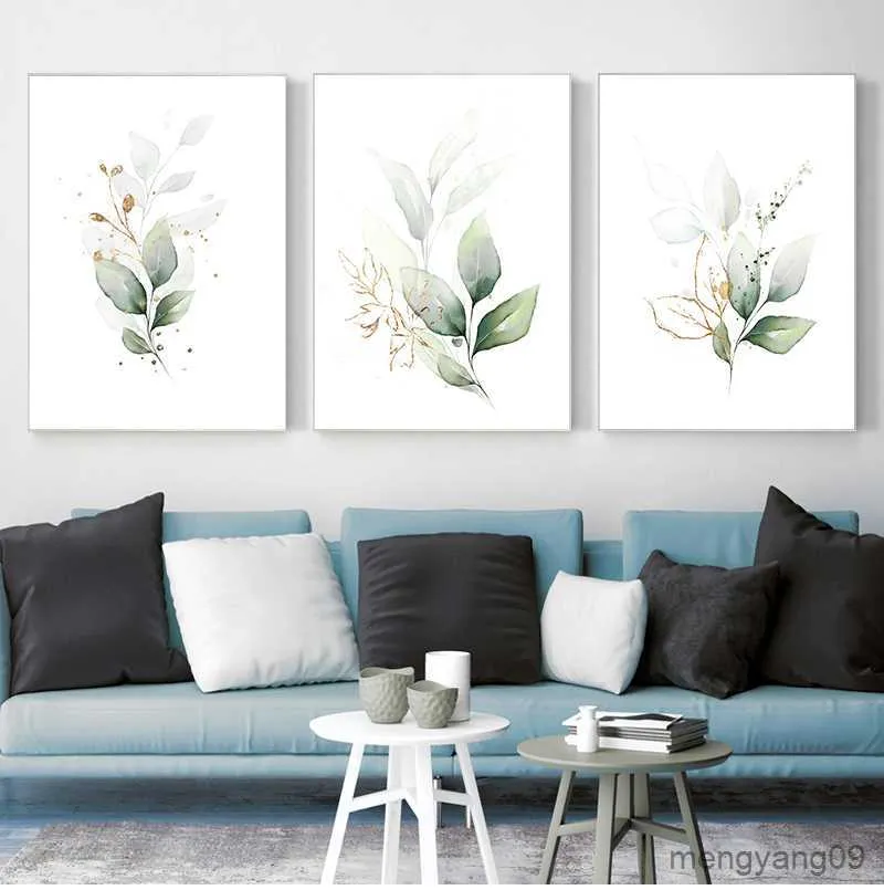 Outras folhas verdes para decoração de casa, arte floral dourada, pinturas em tela, impressão de pôster, imagens para sala de estar, cozinha, decoração de casa R230630