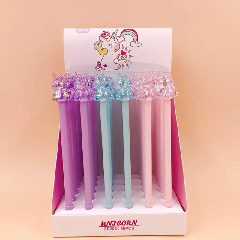 Pensje 36pcs pudełko Crystal Pony Cartoon Gel Pen Kawaii Gel Pen Pen 0,5 mm czarny atrament kreskówka Śliczna szkoła Student Pigieniarnia Prezenty Dziewczęce