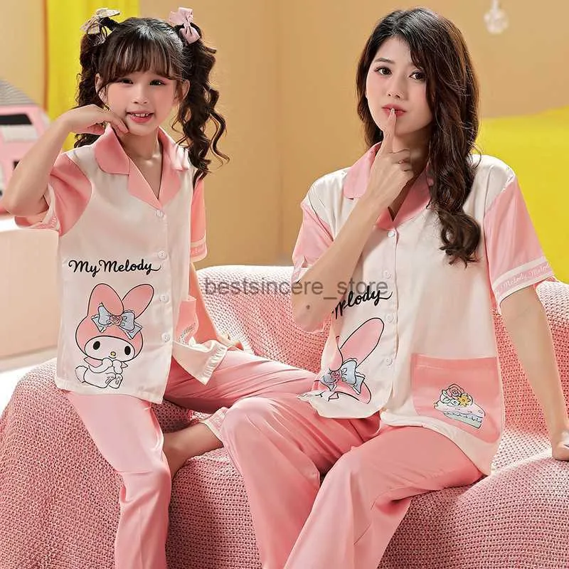 Kawaii Anime Disney Leite Silk Pijamas Primavera Sleepwear Feminino Terno  Meninas Bonito Manga Curta Roupa de Noite de Verão Home