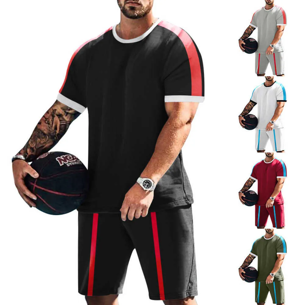 2023 летняя спортивная футболка мужская с круглым вырезом повседневные шорты с коротким рукавом комплект из двух предметов мужские спортивные костюмы спортивный костюм мужчины