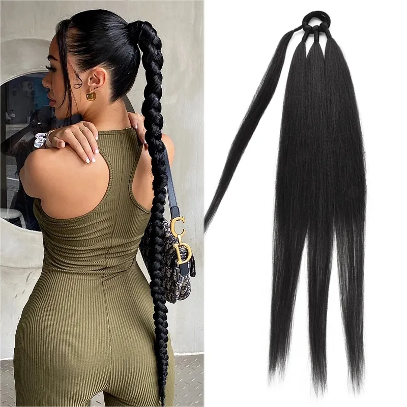 Synthetic Wigs tail s Synthetic Boxing Braids Wrap Around Chignon Tail With Rubber Band Ring 26 Inch Brown Ombre Braid DIY 230629