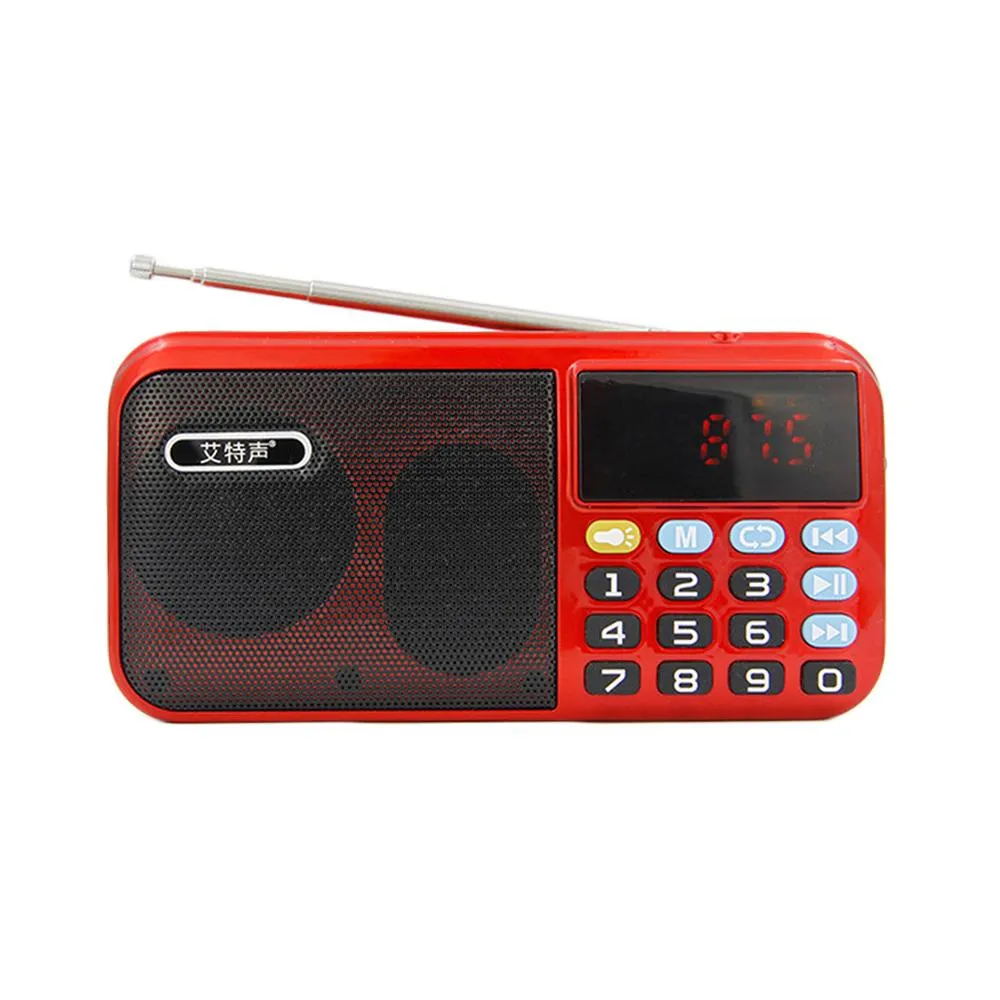 Rádio c803 portátil rádio fm alto-falante mini handheld digital usb tf mp3 player lanterna led com 2 bateria recarregável 18650