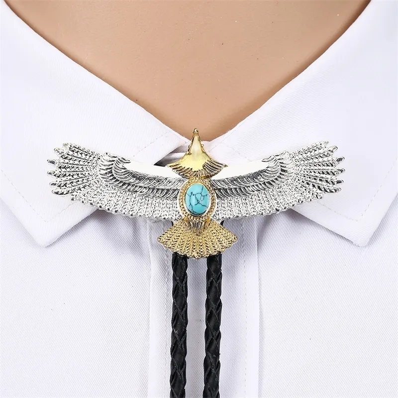 Pinces à cravate western cowboy bolo cravate argent naturel turquoise collier en cuir corde unisexe vêtements décontractés accessoires 230629