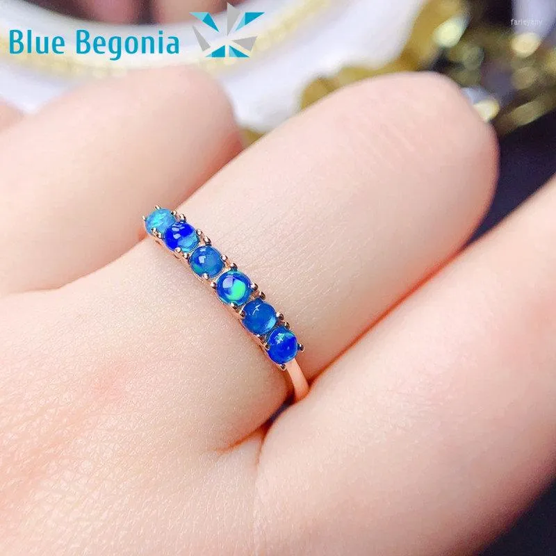 Bagues en grappe Bague en opale bleue naturelle pour femmes Cadeau d'anniversaire 3mm Bijoux en pierres précieuses véritables en argent sterling 925