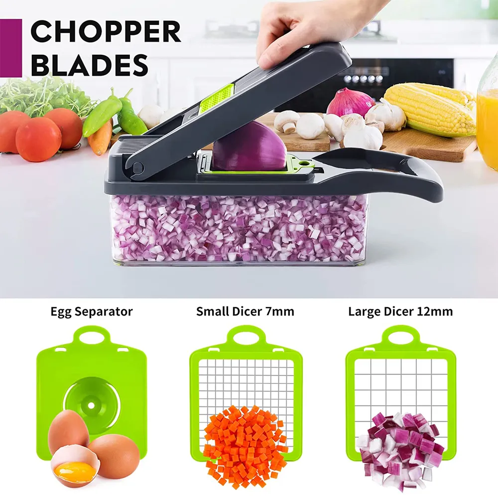Mandolina per Verdure Professionale,Multifunzione Tritatutto Affettatrice Manuale,Taglia Verdure Cucina in Acciaio Inox per Patate,Carote,Cipolle(Nero