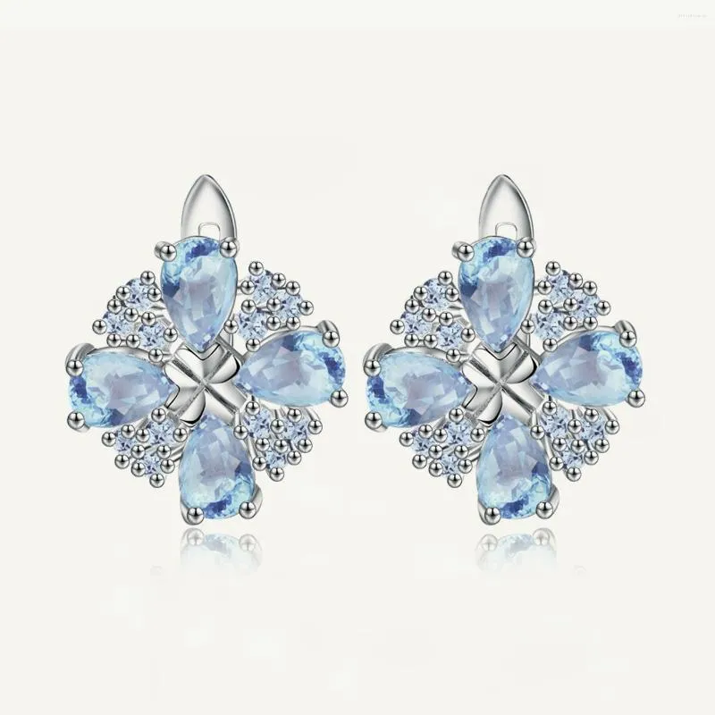 Ohrstecker GEM'S BALLET 4,71 ct natürliche himmelblaue Topas-Blume für Damen 925 Sterling Silber edler Schmuck Luxus-Bijouterie