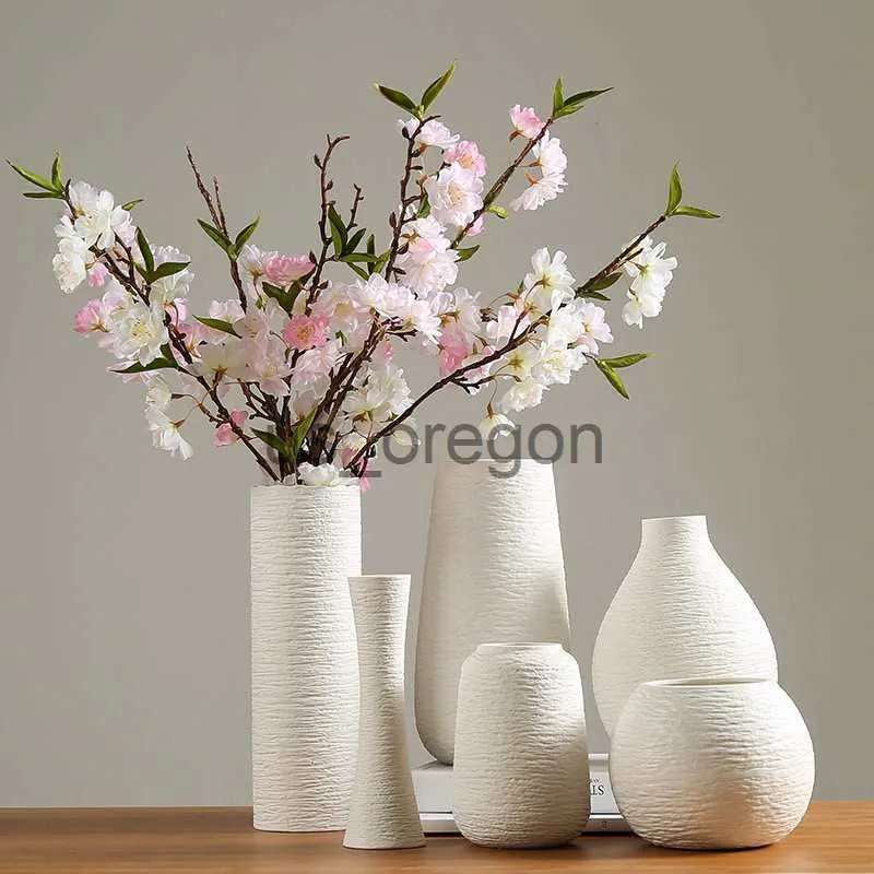 Vasos Vaso branco Vaso de cerâmica Acessórios para decoração de casa Flor seca Moderno minimalista Vasos literários para flores Ev Dekorasyon x0630