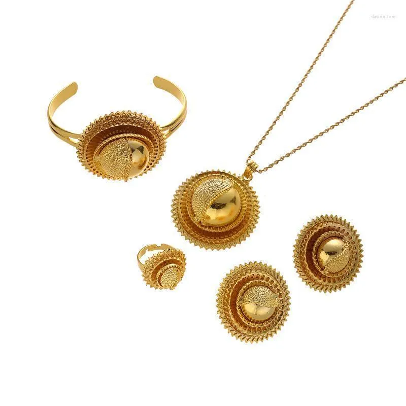 Necklace Earrings Set & African 4Pcs Gold Silver For Women Girls Pendants Bracelet Ring Bride Anniversary Party Jewellery Stre22