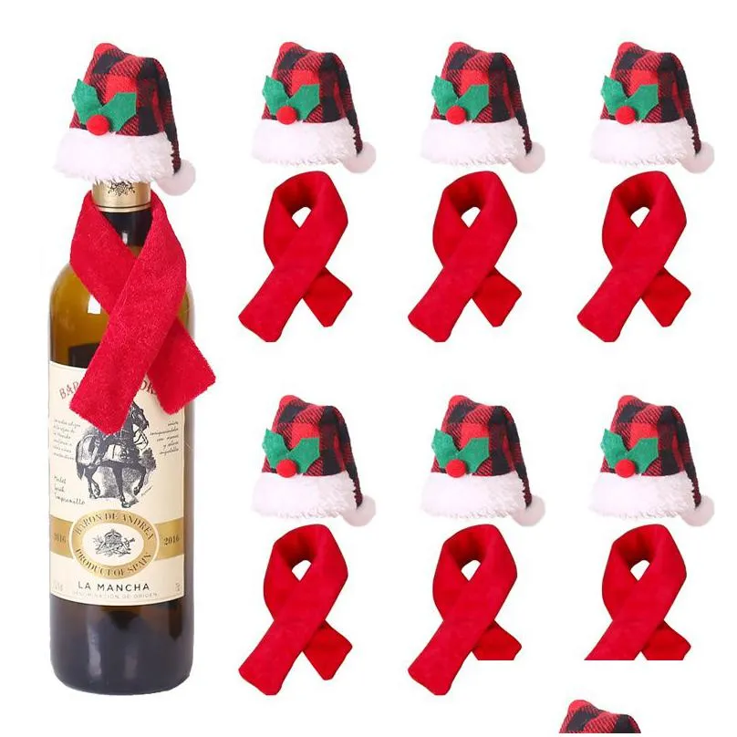 Décorations De Noël Décor De Bouteille De Vin Écharpe Et Chapeau Deux Pièces Bouteilles Rouges Ornement De Table De Cuisine De Noël Drop Delivery Home Garden Fe Dhdxh