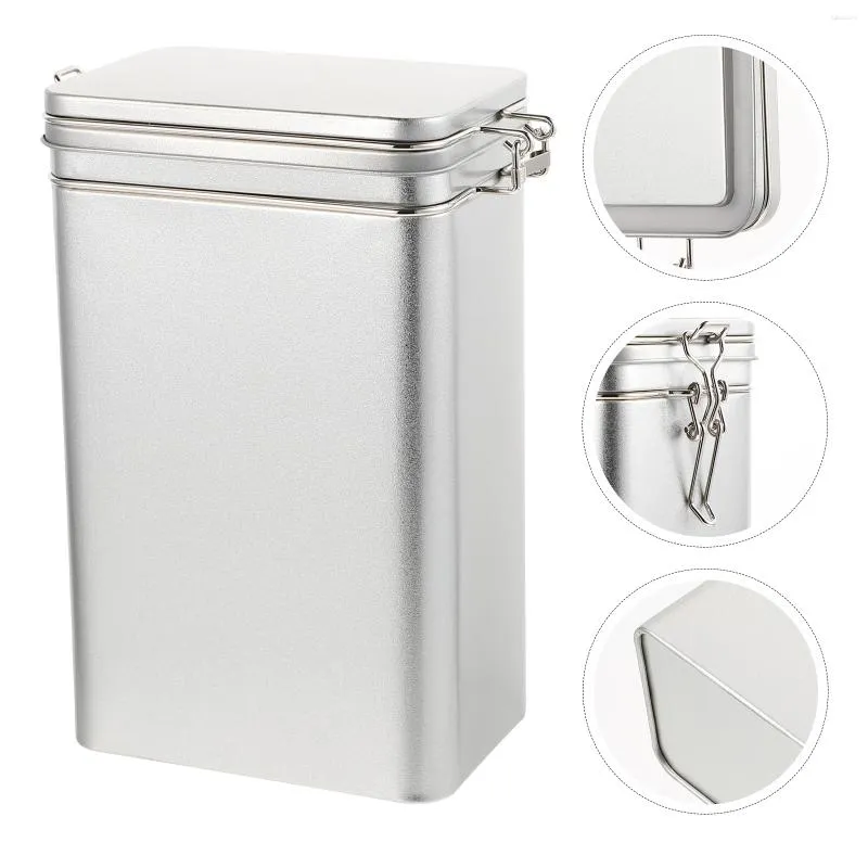 Storage Bottles Candy Container With Lids Tinplate Tank Water Barrel 19X12X8CM Flour Canister Silver Sealing Sealed