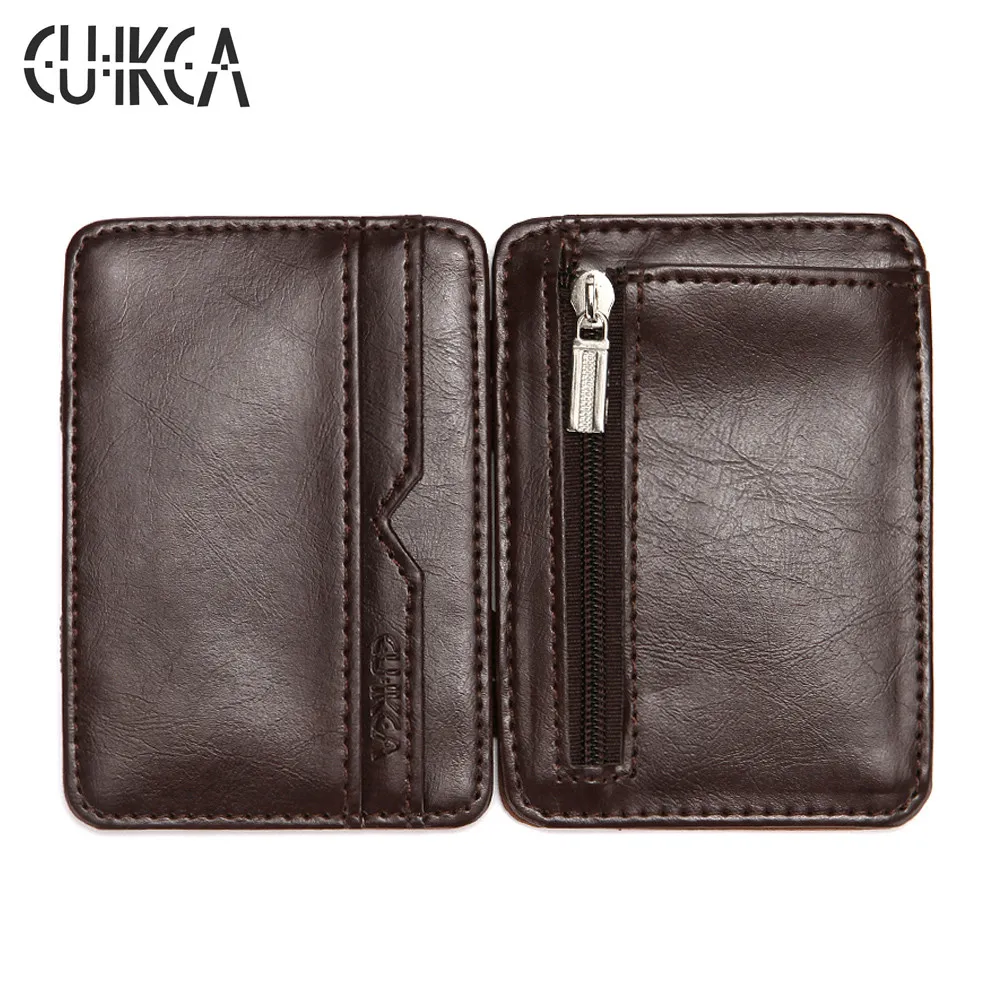 CUIKCA Magic Wallet Thread Unisex Wallet Magic Money Clip Zipper Slim Wallet Leather Business ID Business Card Case